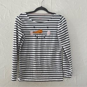 Boden Breton Stripe Sequined Snowman Long Sleeve Shirt. Size 8